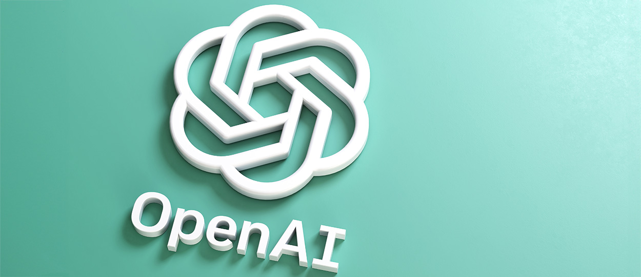 Bildbeschreibung: Das Bild zeigt das Logo von OpenAI in 3D-Optik auf einem türkisfarbenen Hintergrund.